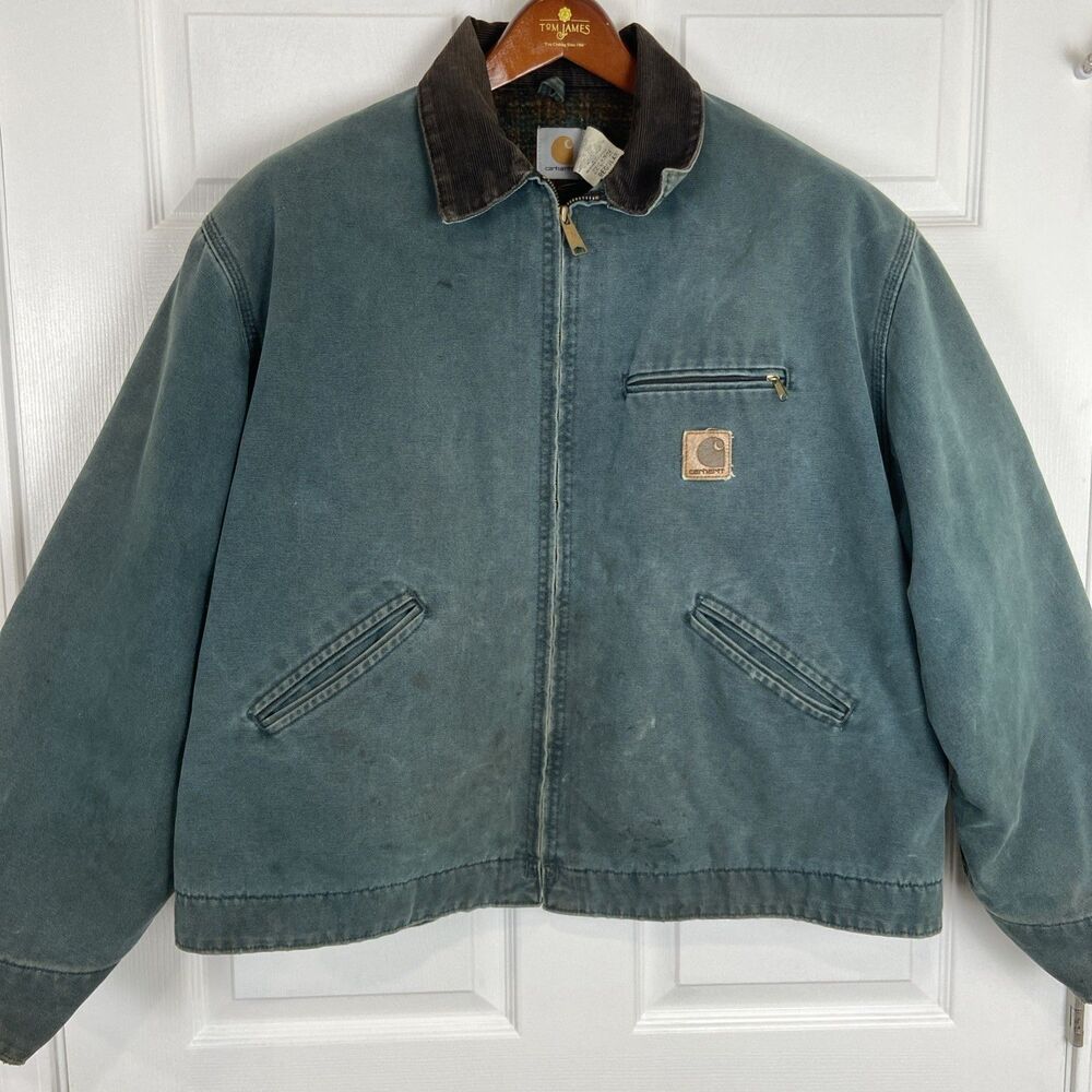 Carhartt J43HTG Detroit Jacket Vintage Hunter Green Blanket Lined Size 2XL